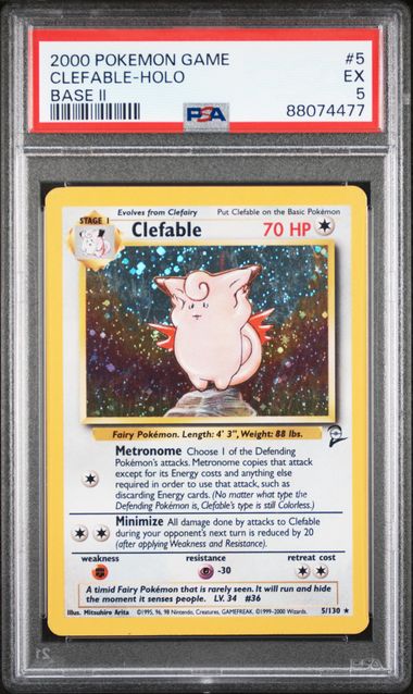 Pokémon - PSA 5: Clefable - Holo (Base Set 2 5/130) - PSA Cert 88074477